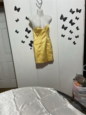 Strapless Yellow Satin Mini Dress